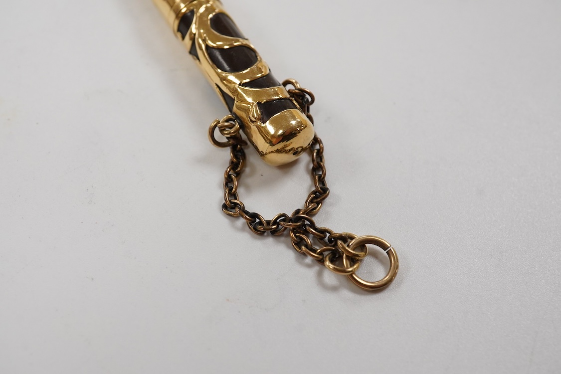 A rare Mabie Todd & Co. gold filled filigree chatelaine eye-dropper with flexible nib with over- and-under feed